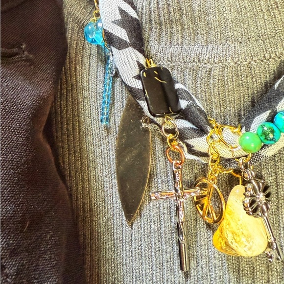 Black and white bandanna scarf charms turquoise citrine necklace - Picture 3 of 5